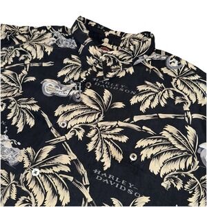 Harley-Davidson Tori Richard Hawaiian Palm Motorcyle Print Shirt Men's 3XL Silk